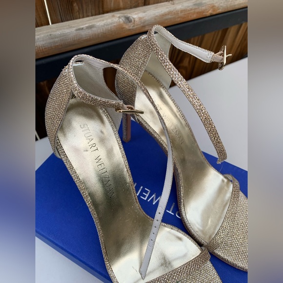 AUTHENTIC STUART WEITZMAN NUDISTSONG 4" STRAP SANDAL HEEL PLATINUM Noir 9.5 - Picture 6 of 12